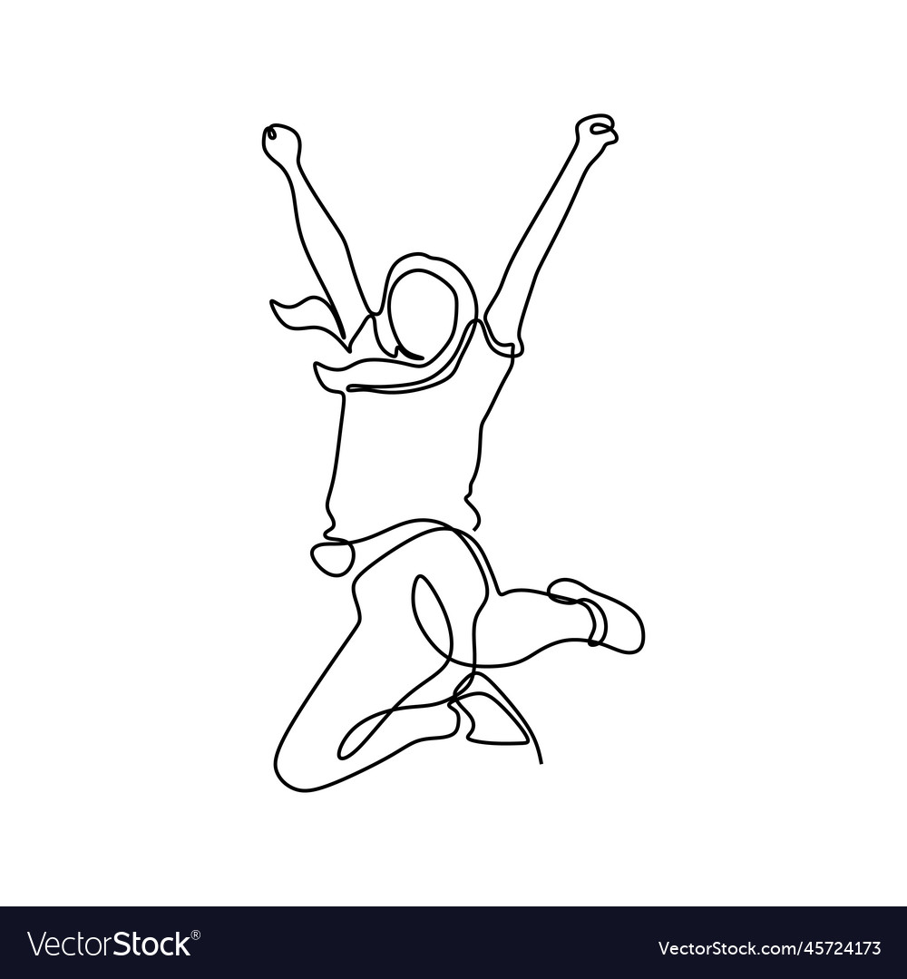 Continuous line drawing of girl jump minimalist Vector Image