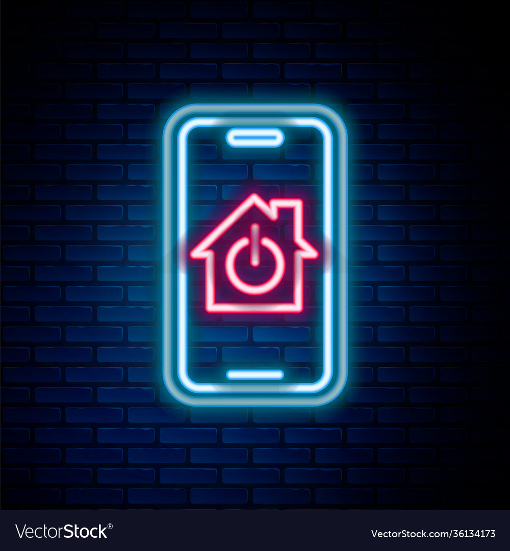 Glowing neon line mobile phone with smart home