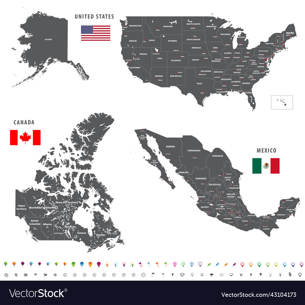 High detailed maps of canada united states Vector Image