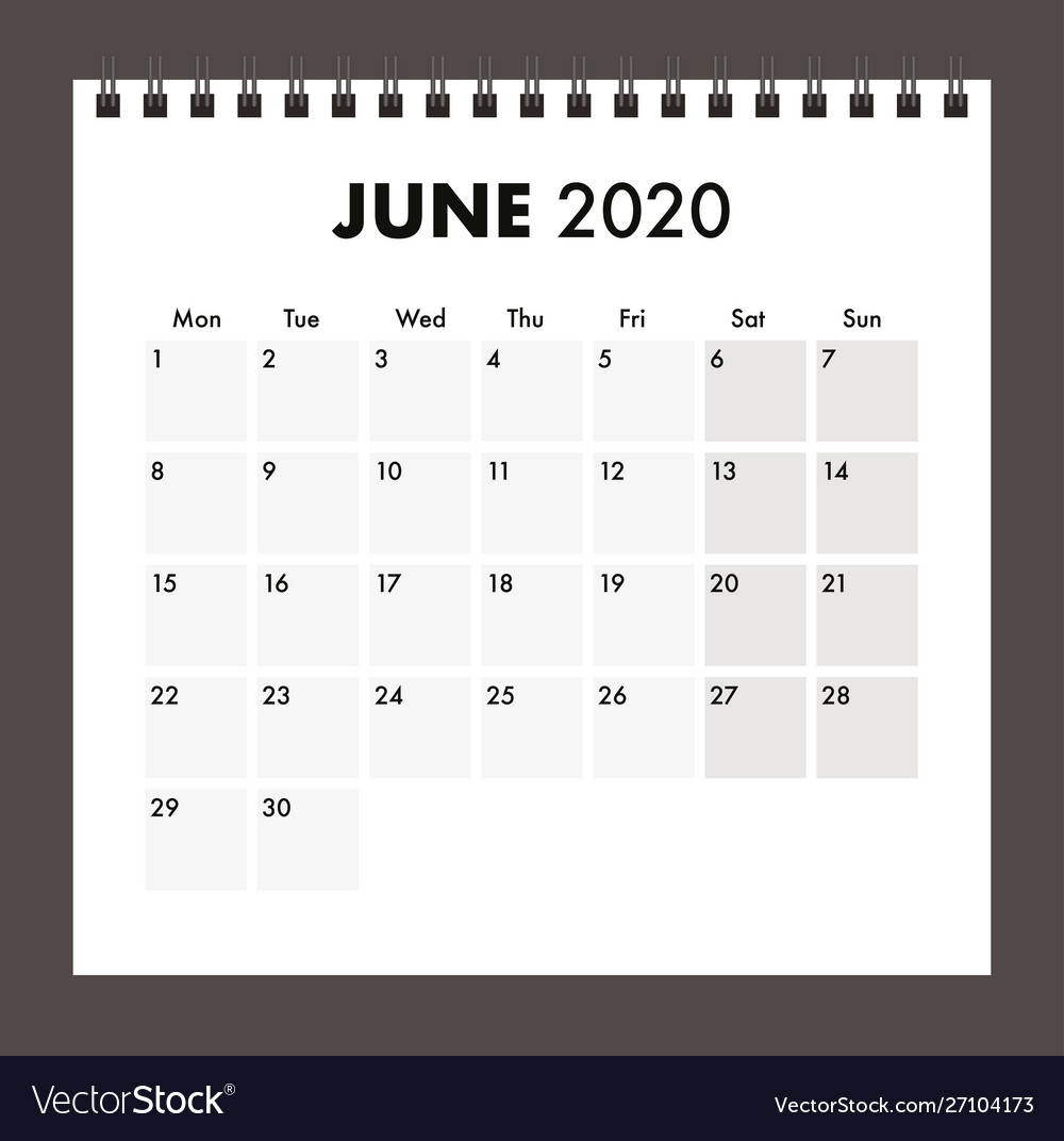 June 2020 calendar with wire band