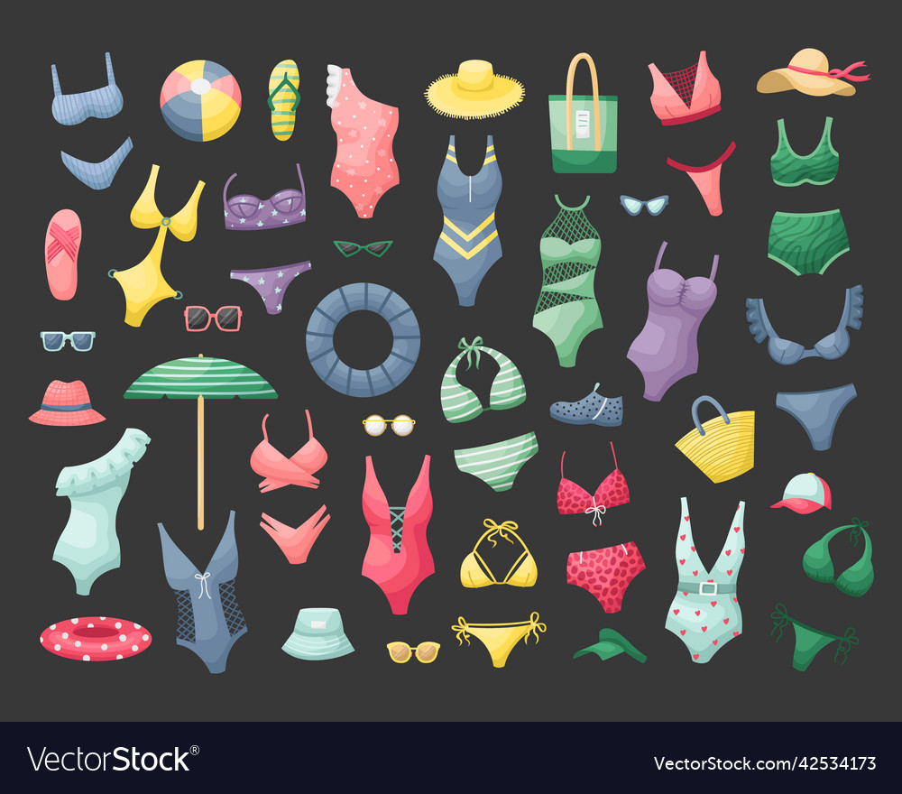 Set With Swimwear Hats Sunglasses And Accessories Vector Image 3320