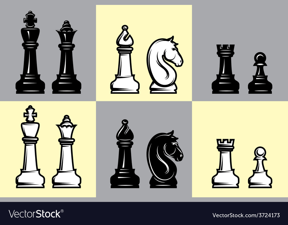 Sets of black and white chess with part Royalty Free Vector