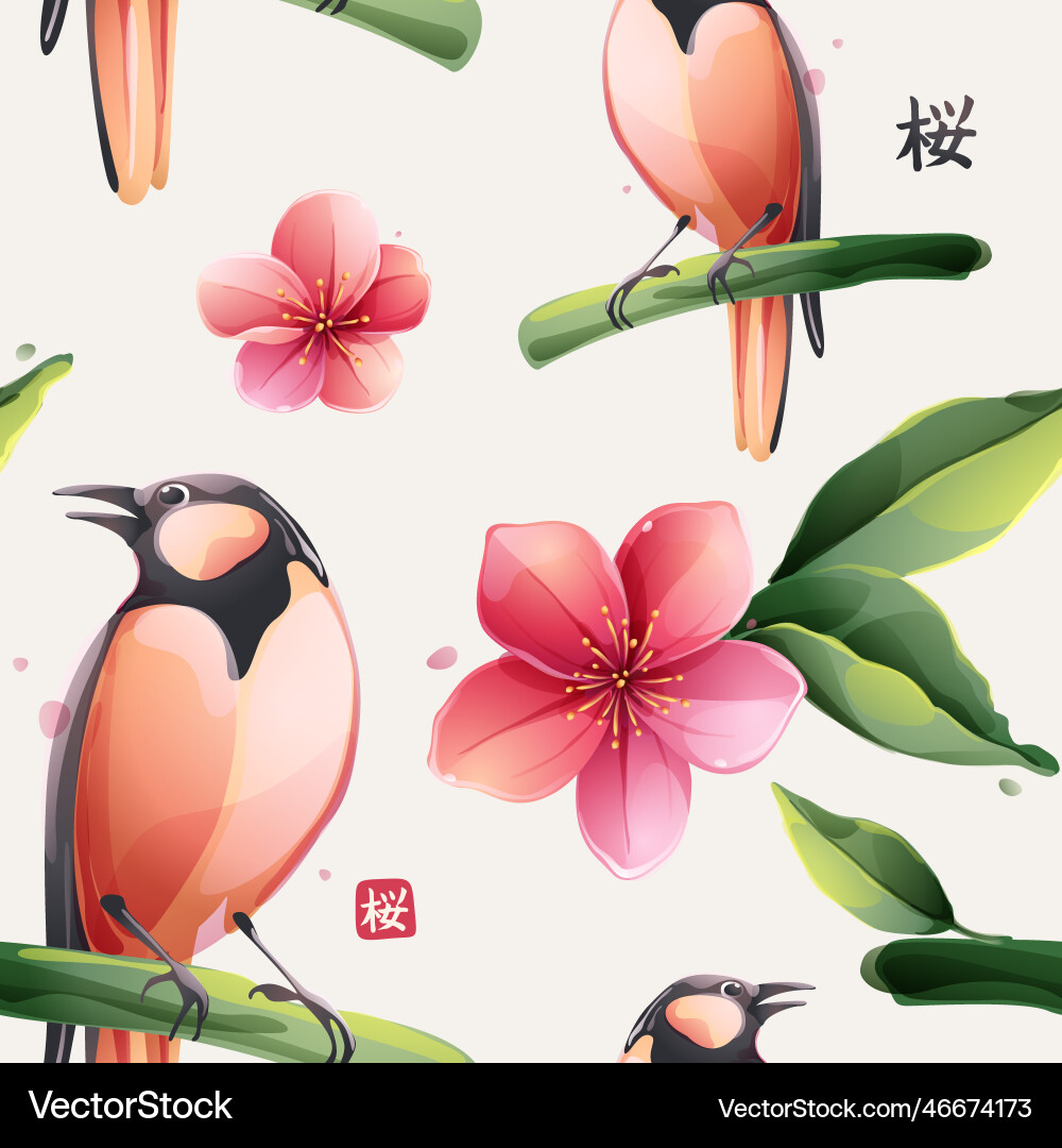 Spring cherry blossom seamless pattern Royalty Free Vector