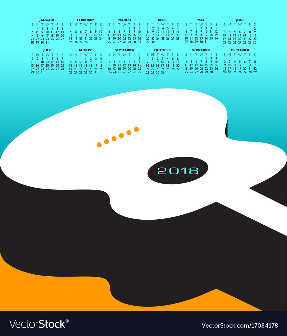 a 2018 calendar with a guitar theme royalty free vector calendar theme