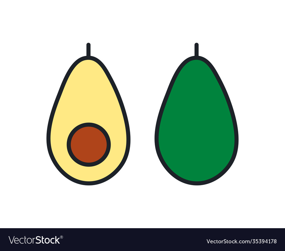 Avocado icon fruit whole and half linear