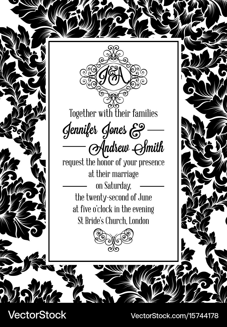Damask Pattern Design For Wedding Invitation Vector Image