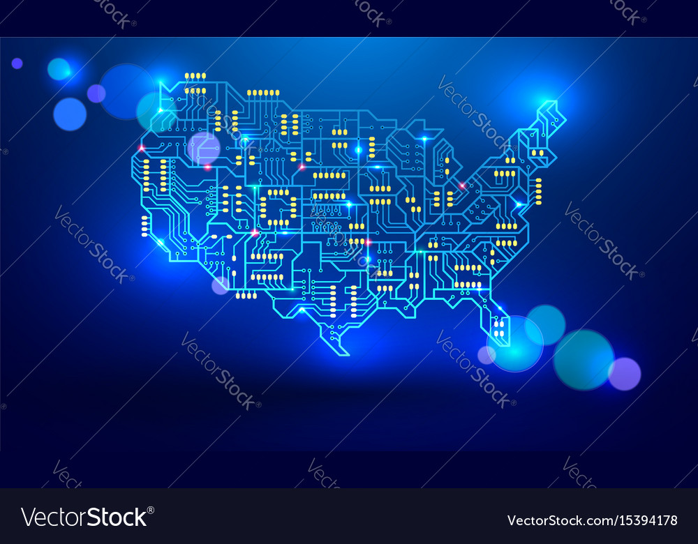 Map of the usa as a printed circuit board Vector Image