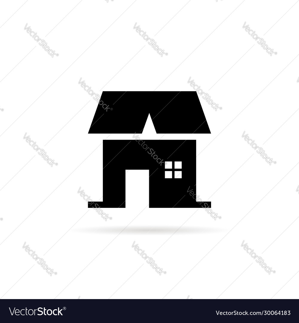 Black simple house icon with shadow