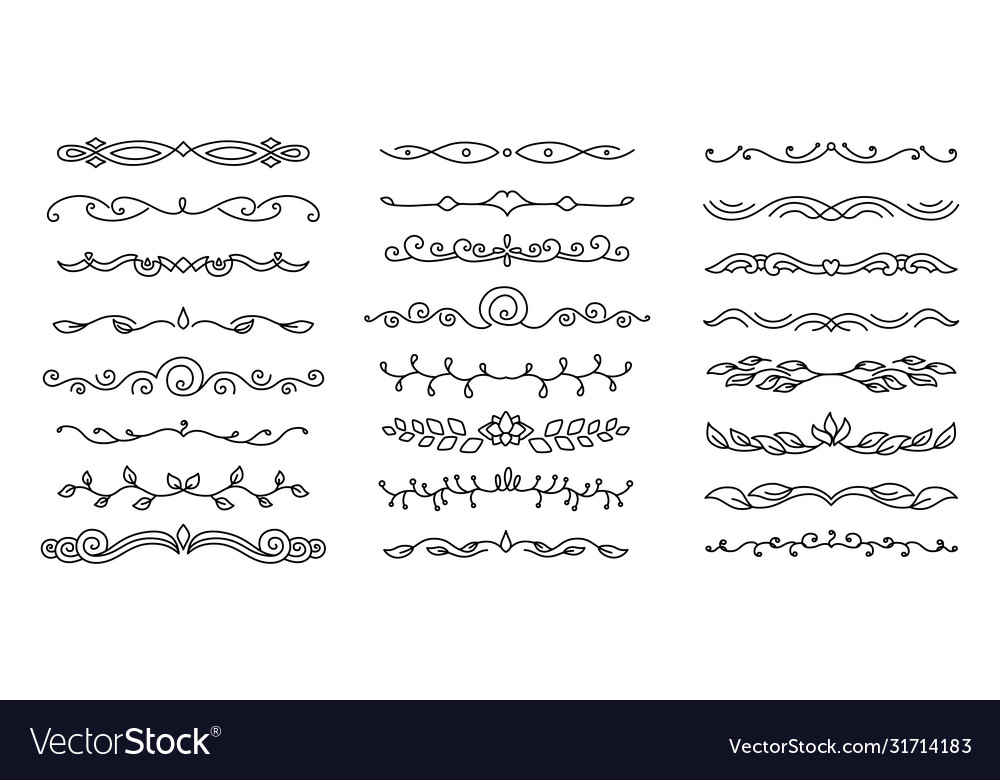 Divider Floral Line Calligraphic Set Flourishes Vector Image