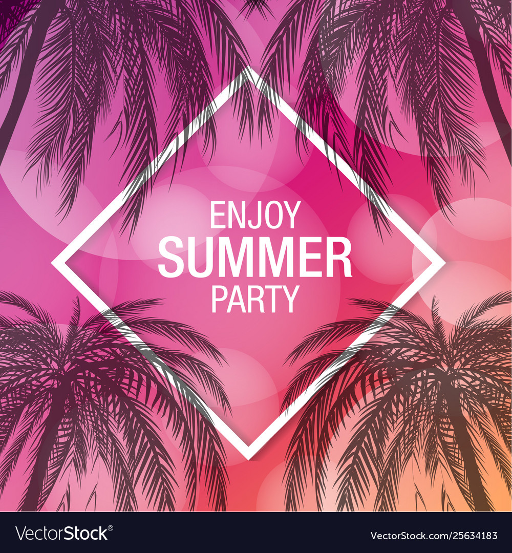 Palm trees silhouette modern summer party banner