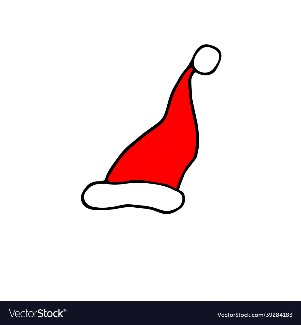 Red christmas cap in hand drawn doodle style