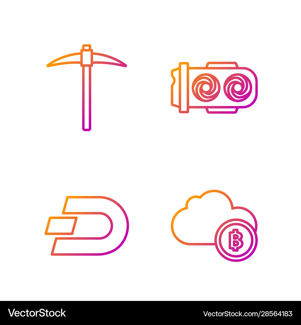 Set line cryptocurrency cloud mining Royalty Free Vector