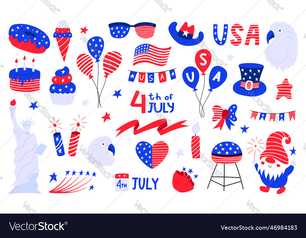 Set of usa national symbols for independence day Vector Image