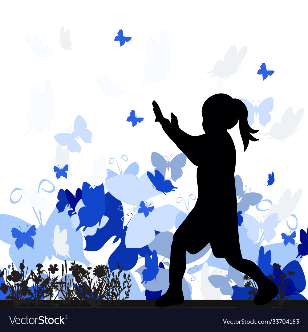 Silhouette little girl on colorful background Vector Image