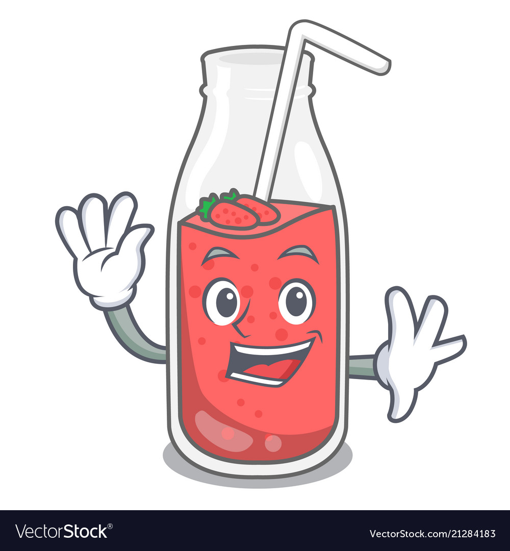 Waving strawberry smoothie character cartoon Vector Image
