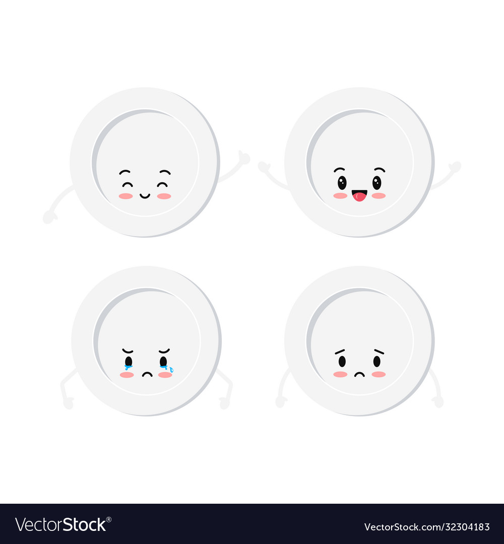 White plate emoji set isolated on a Royalty Free Vector