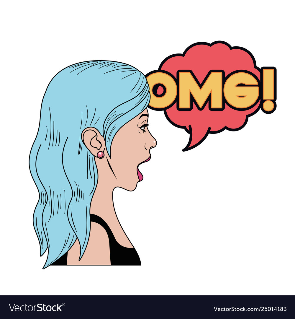 Woman with speech bubble about comic