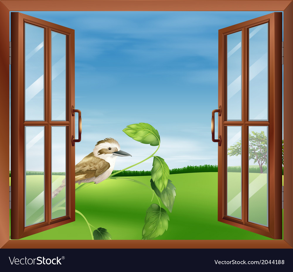 A window with view of the bird outside Royalty Free Vector