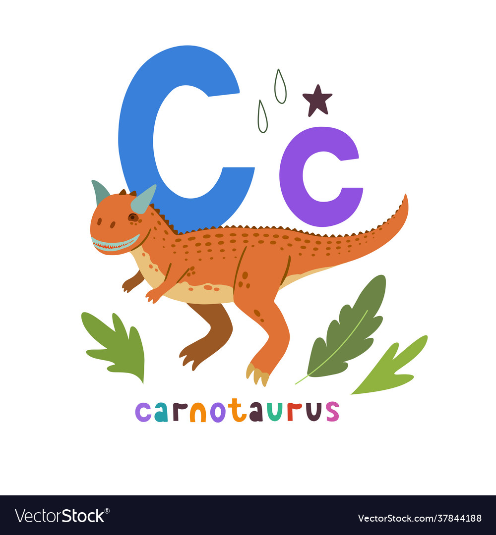 Carnotaurus cute cartoon hand drawn Royalty Free Vector