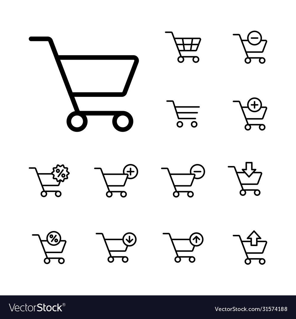 Cart Trolley-Shopping-Symbole setzen schwarze Linie