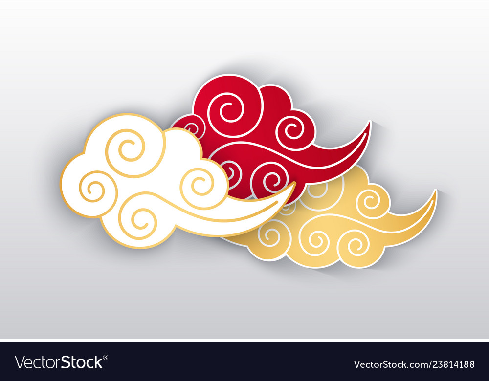 Clouds colored chinese style line art isolated