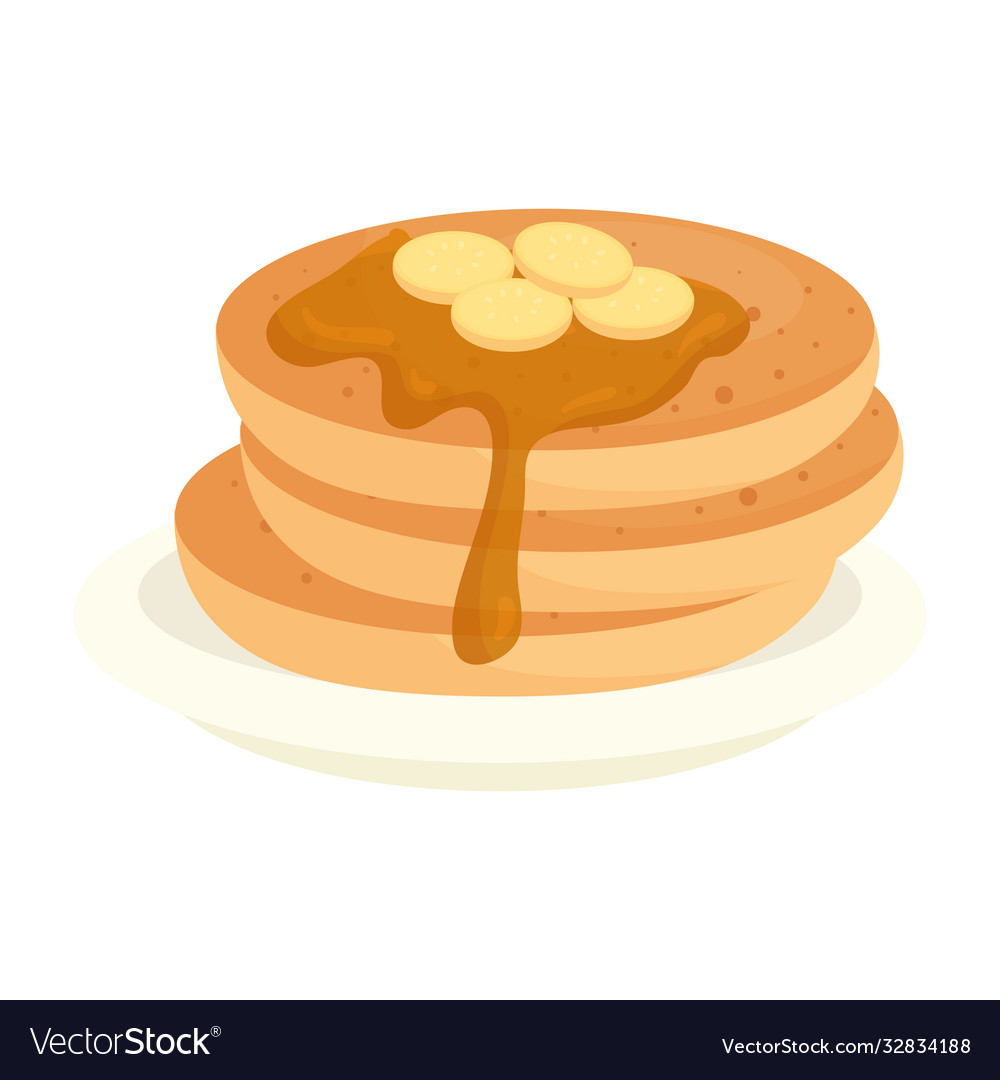 Delicious pancake with syrup in dish on white Vector Image