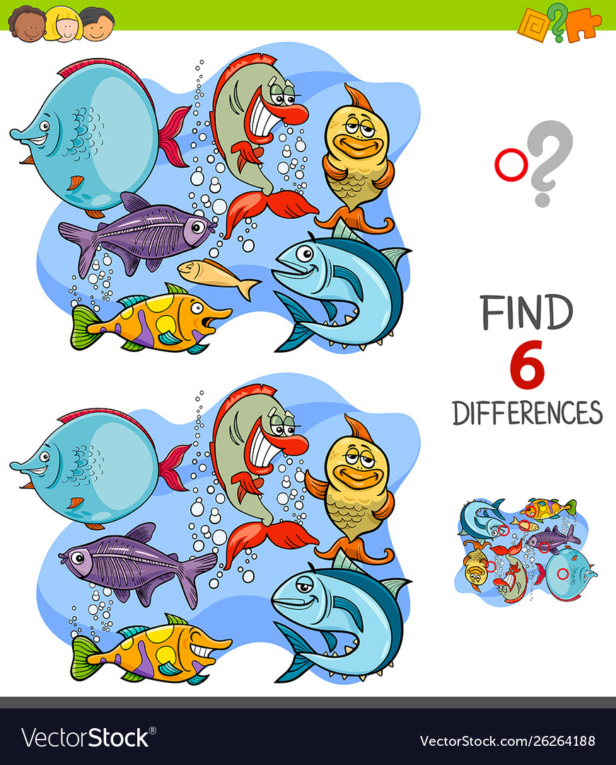 Finding differences game with funny fish Vector Image