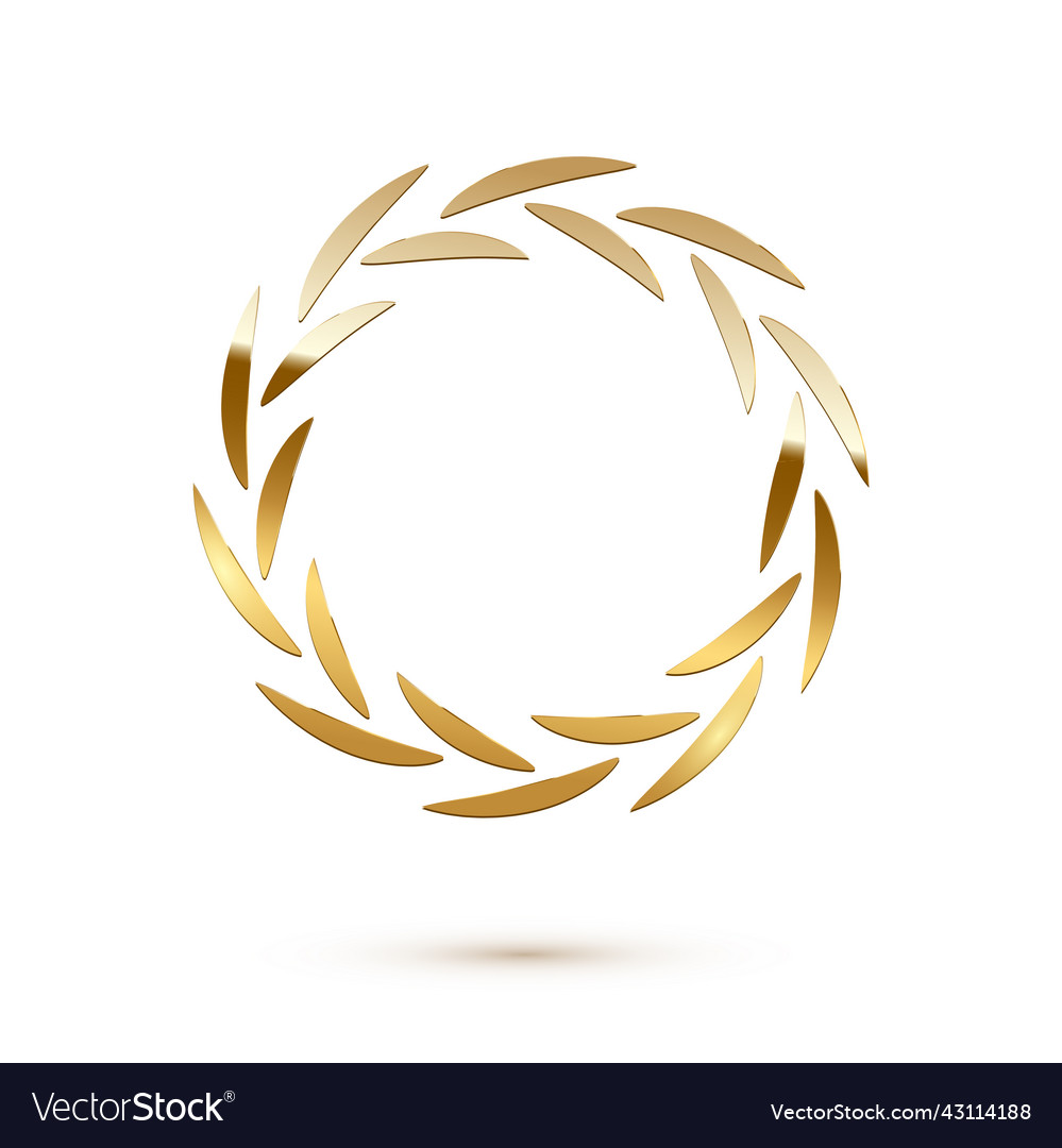 Golden shiny round laurel wreath isolated on white