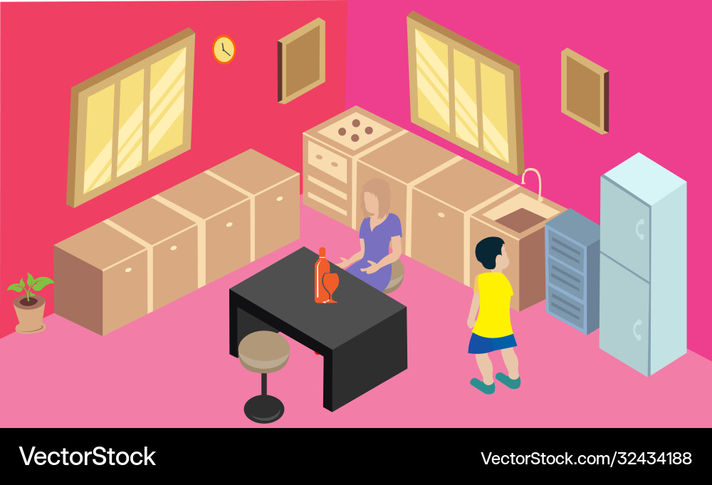 Isometric interior kitchen room Royalty Free Vector Image