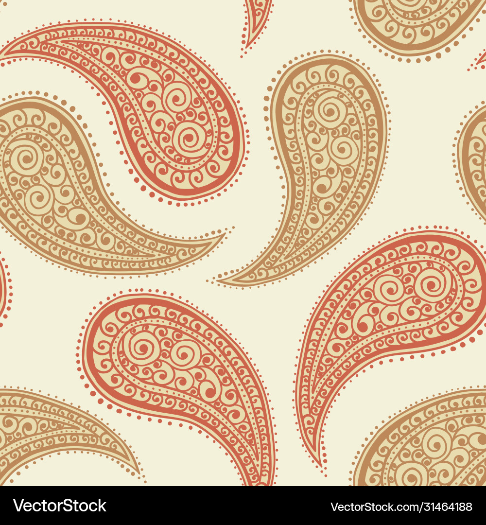 Paisley pattern background golden yellow and red Vector Image