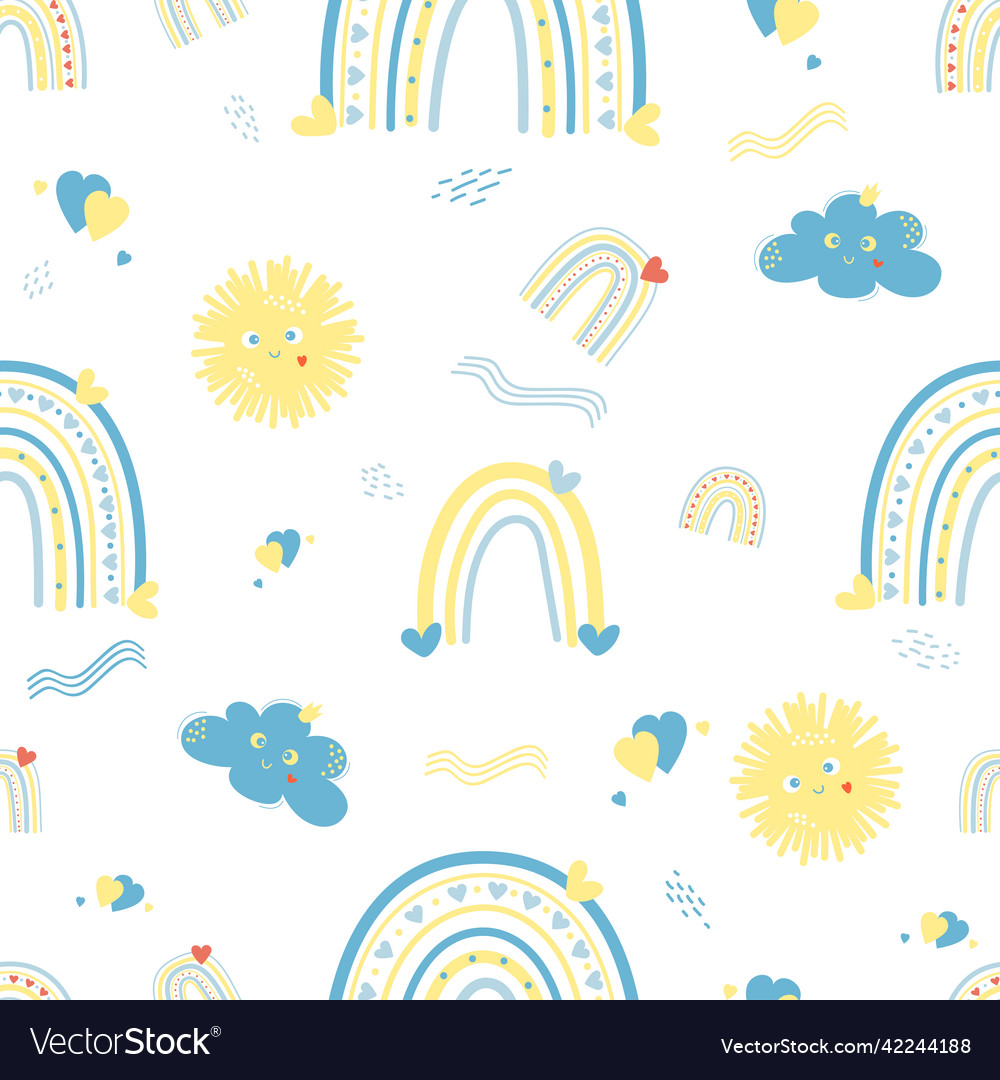 Seamless pattern with yellow and blue rainbow