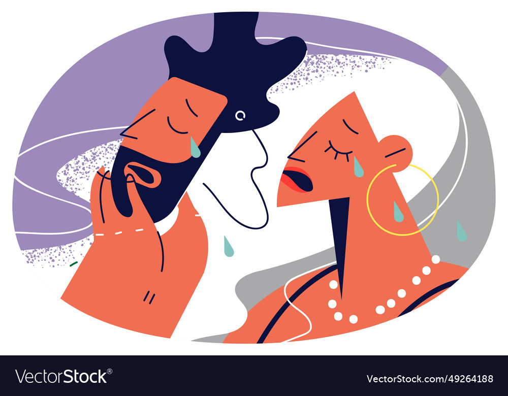 Unhappy transgender woman taking off man mask Vector Image