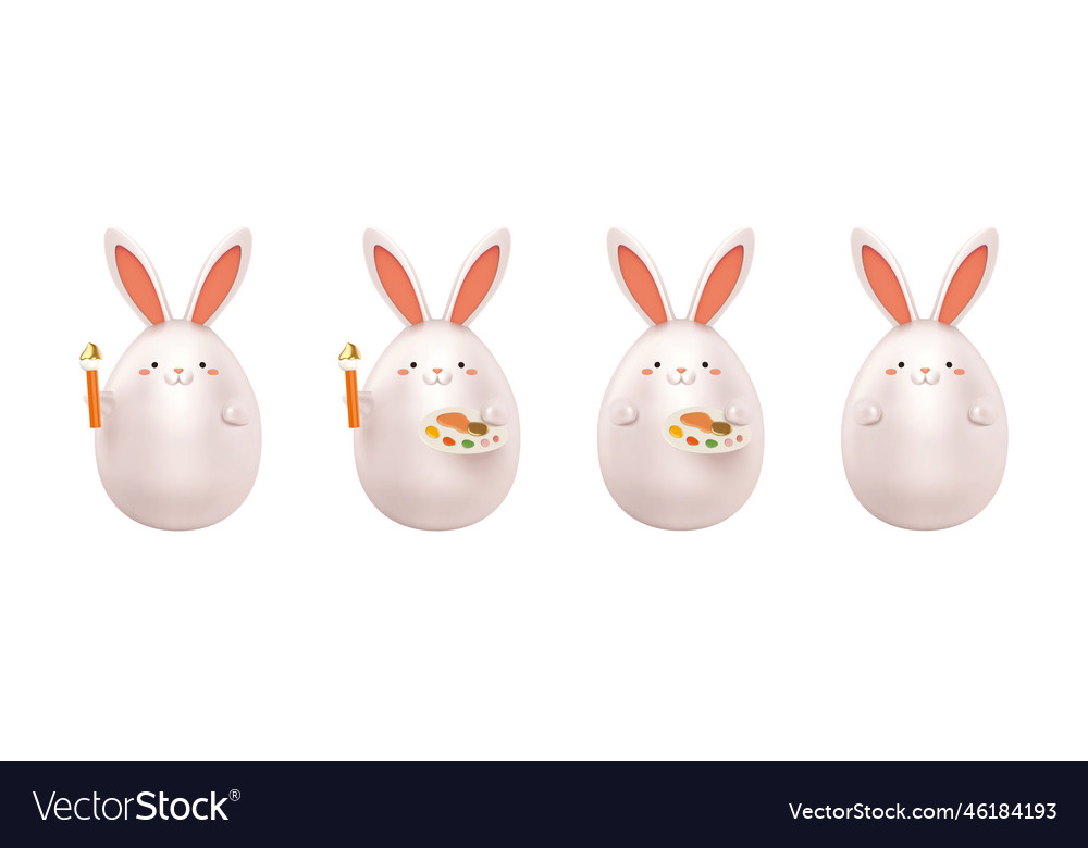 3d easter rabbit collection Royalty Free Vector Image