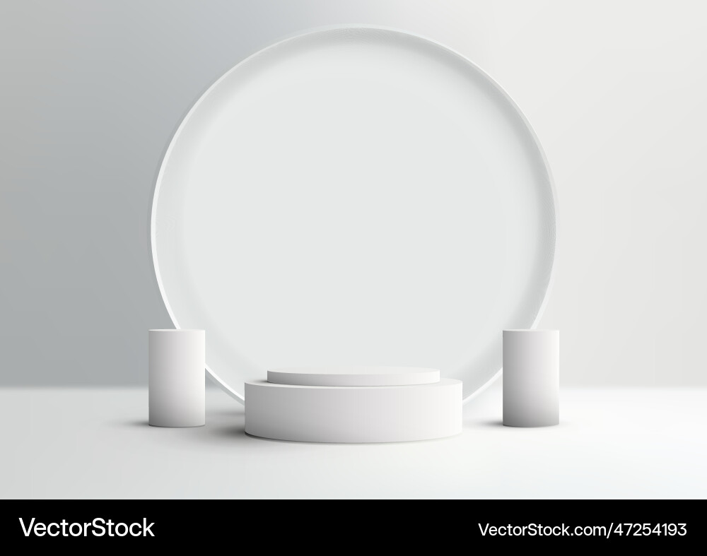 3d realistic empty white podium stand with circle Vector Image