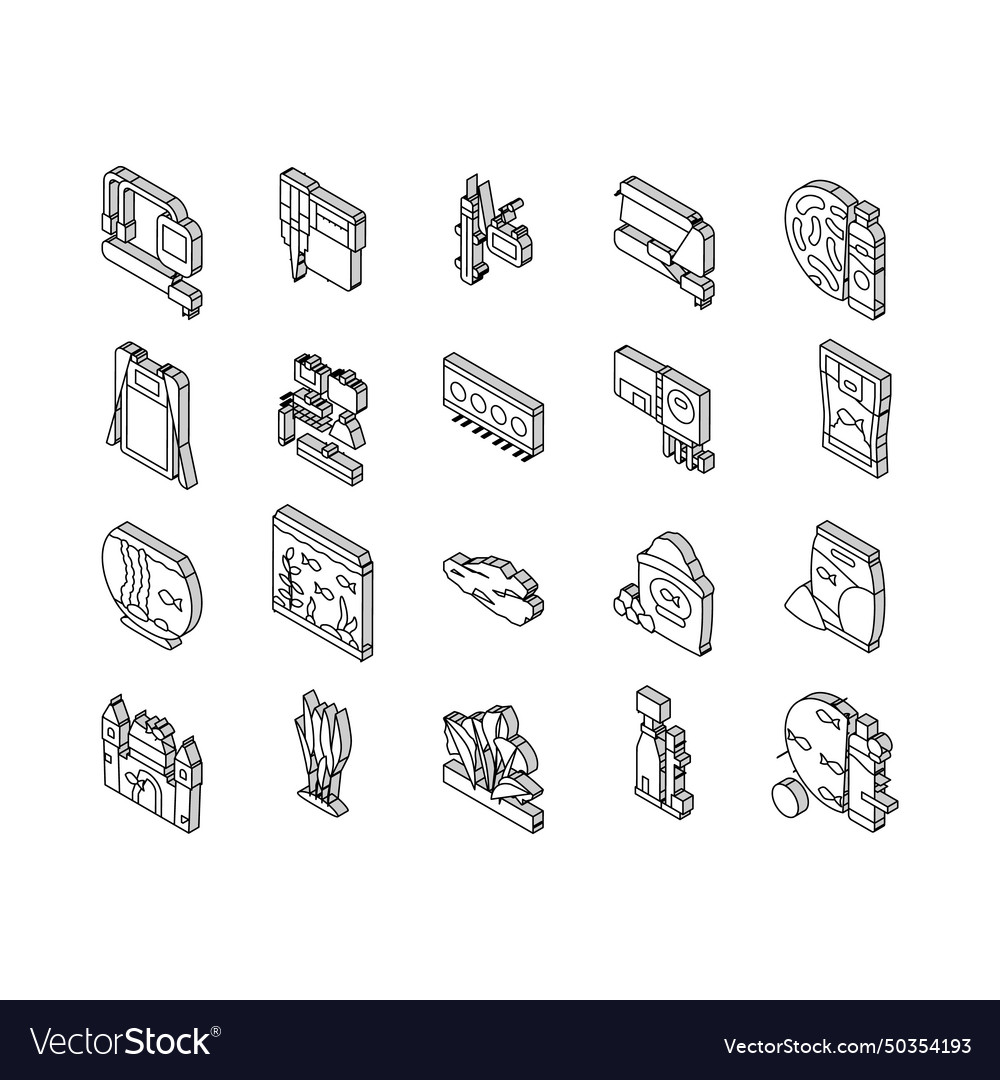 Aquarium fish water sea tank isometric icons set Vector Image