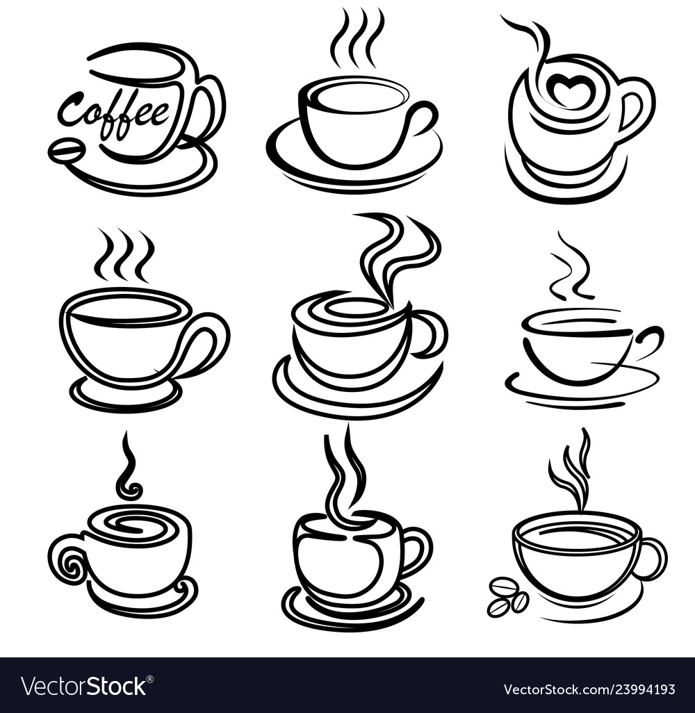 Premium Vector  Vector contour drawings of various tea cups with saucerss  with saucers