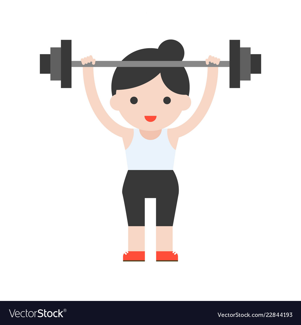 Cute character weightlifter athlete with barbell