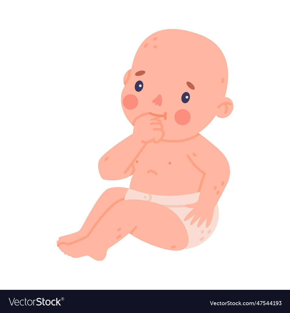 Cute little baby or infant in diaper sitting Vector Image