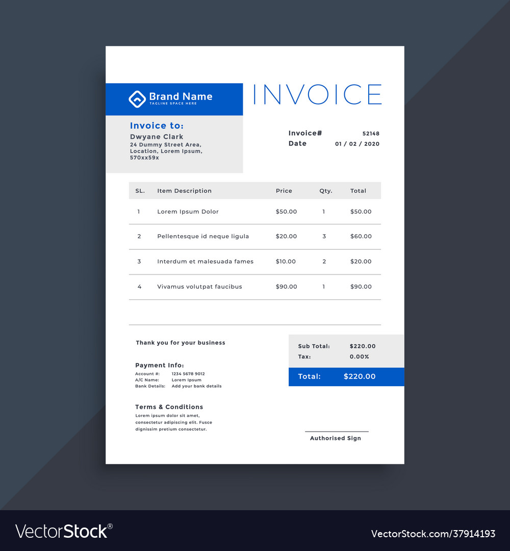 Elegant blue business invoice template Royalty Free Vector