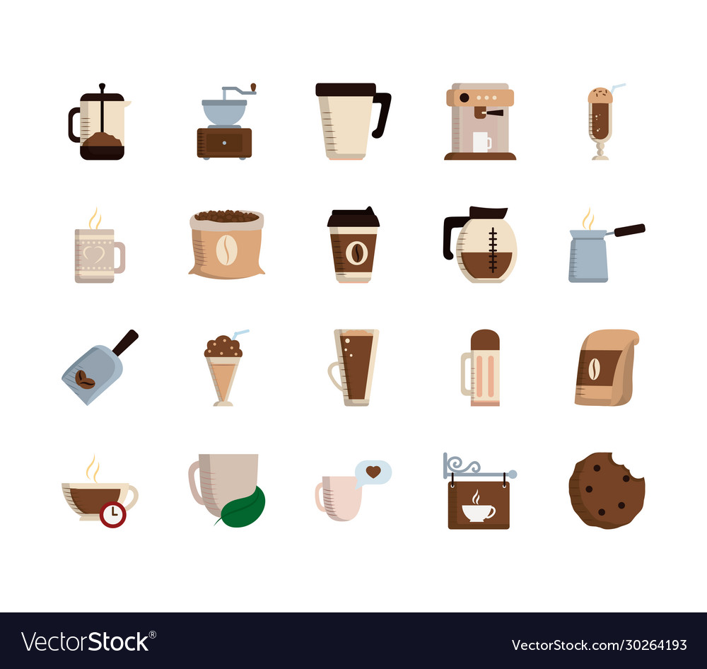 Isolated coffee flat style icon set design Vector Image