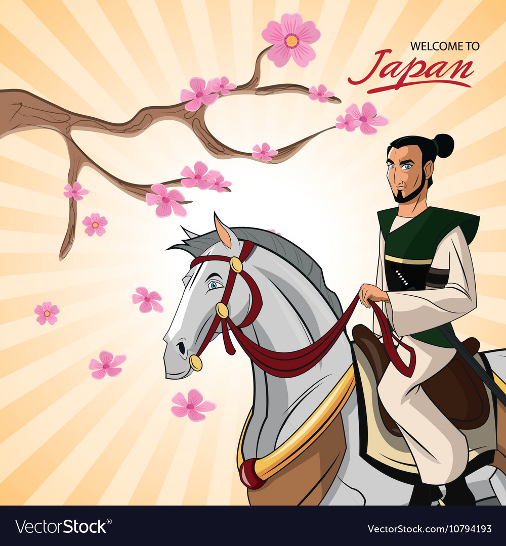 Samurai and horse cartoon design