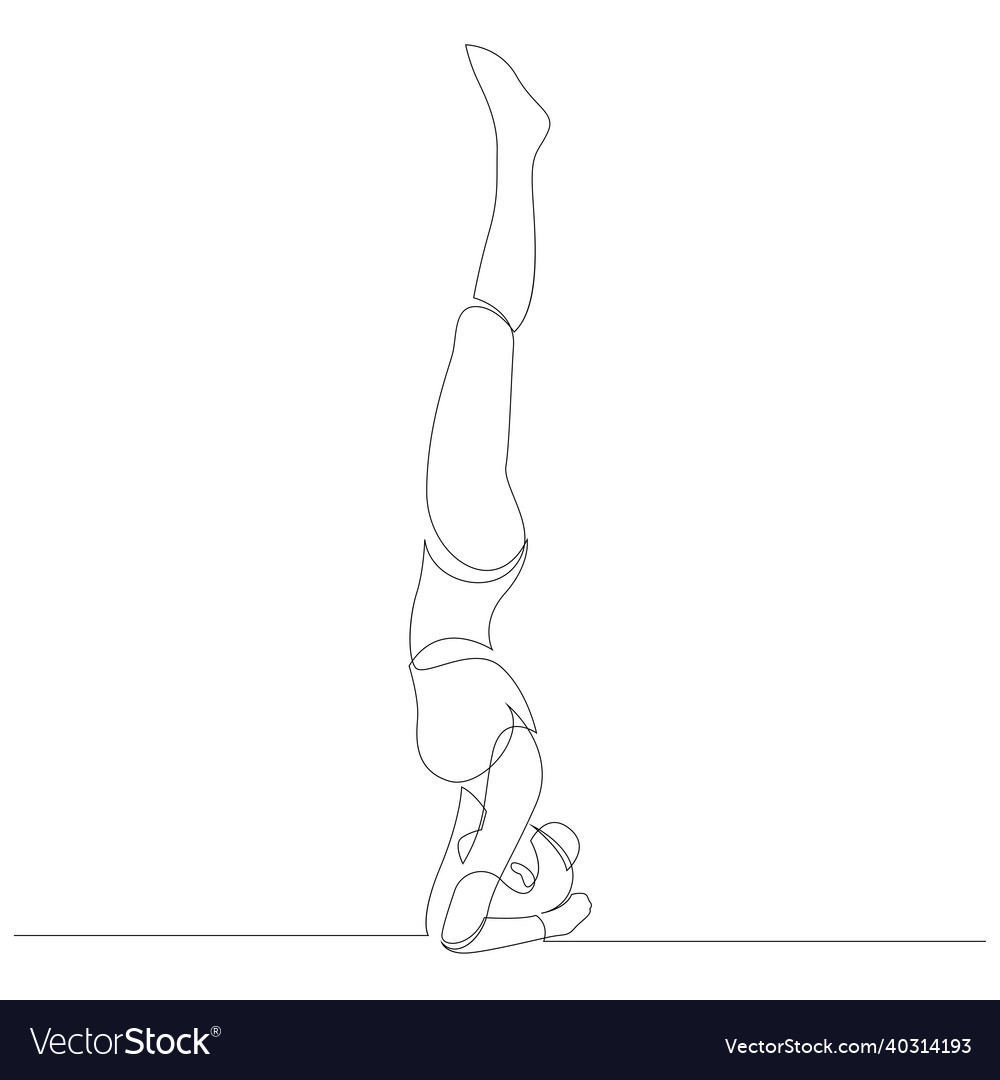 Woman doing headstand yoga pose continuous line Vector Image