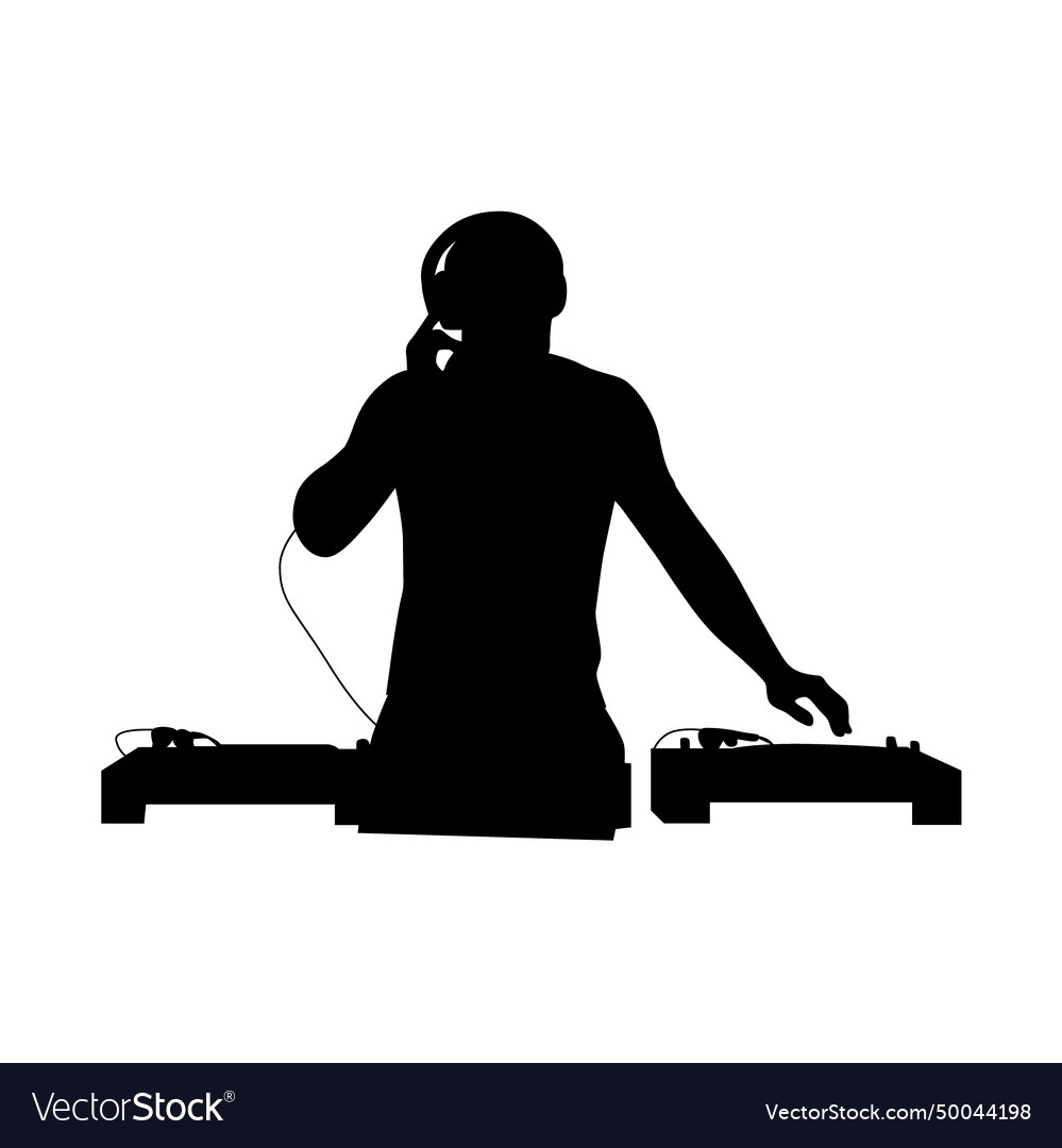 Disc Jockey Man Silhouette Dj And Record Deck Vector Image