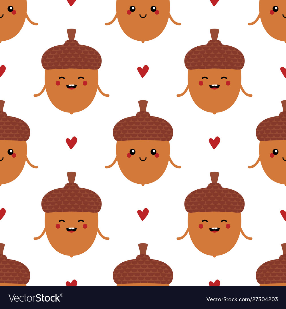 Cartoon acorn characters and hearts pattern