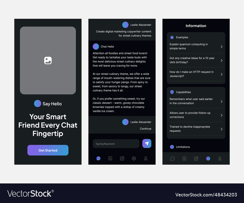 Chat assistant ui design template Royalty Free Vector Image