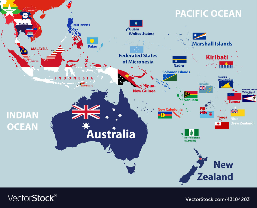 map-of-australia-oceania-and-south-east-asian-vector-image