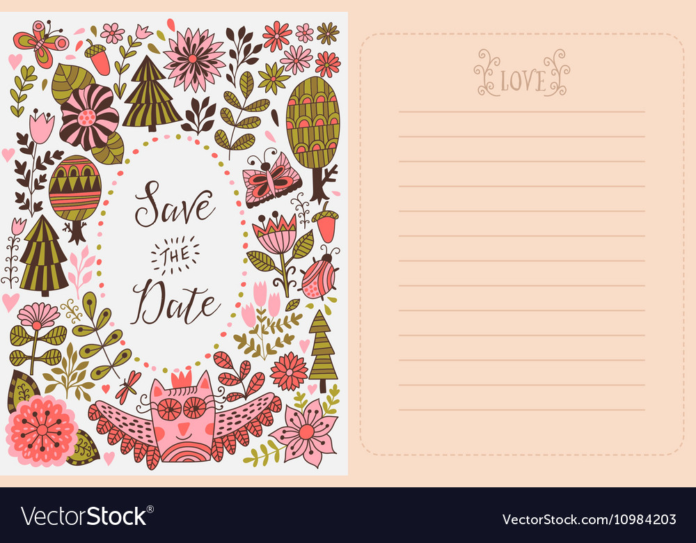 Save the date greeting card forest theme