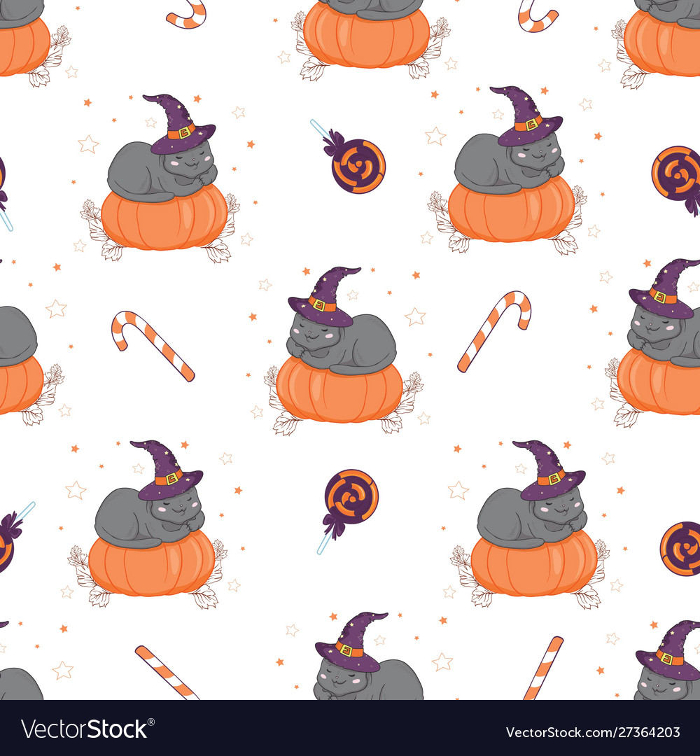 Seamless pattern for halloween with cat