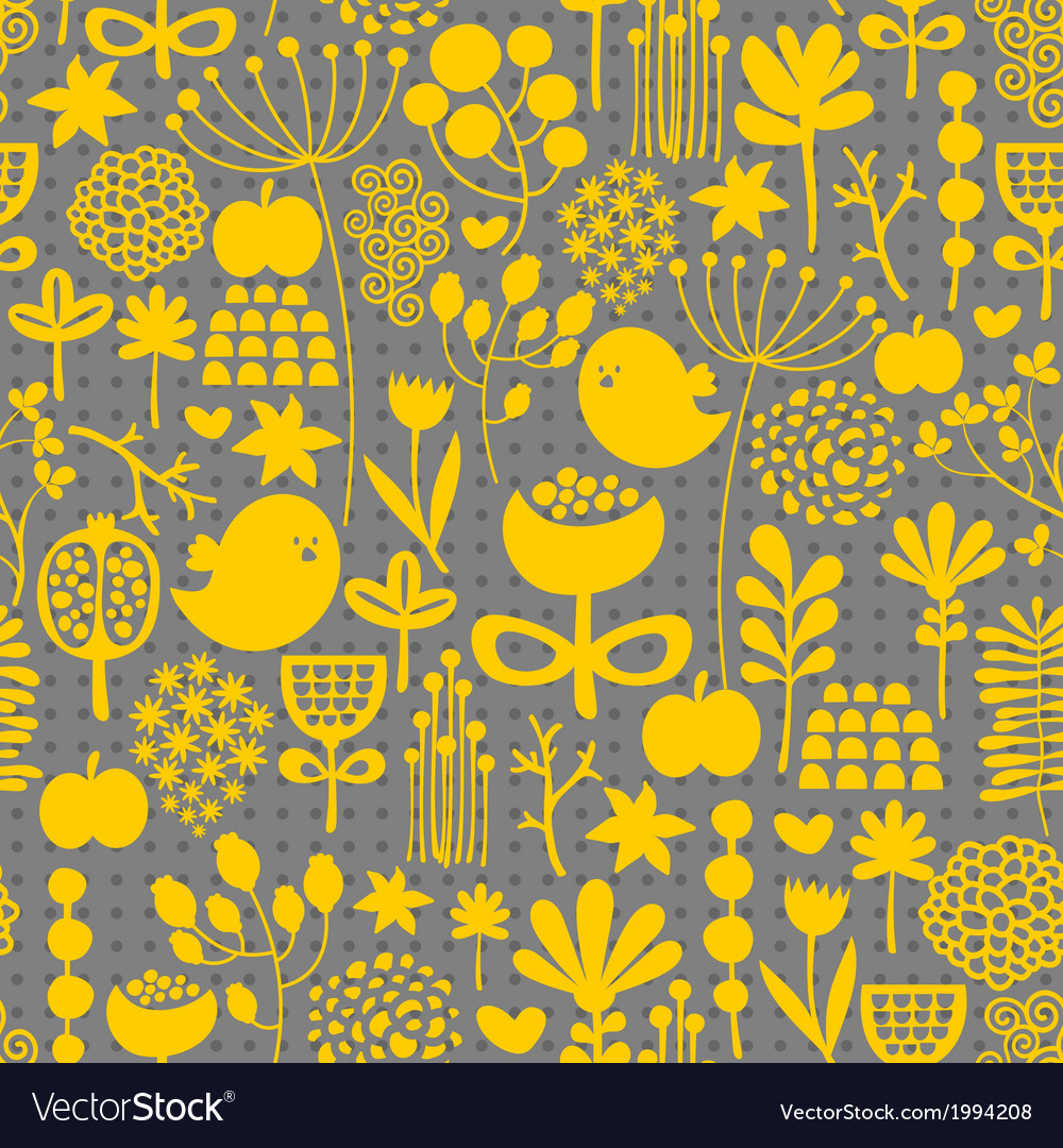 Floral seamless pattern with cute small birds