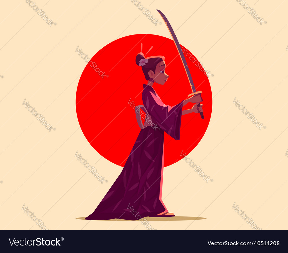 Japanese Geisha Wear Kimono Holding Samurai Sword Vector Image